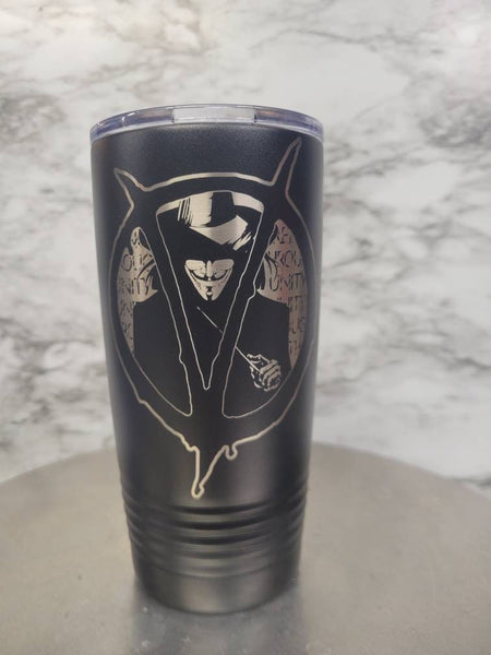 V for Vendetta Laser Engraved design, Polar Camel Insulated cups