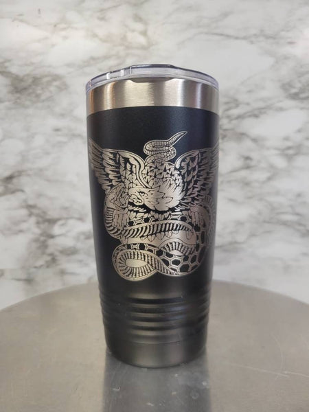 Second Amendment eagle and snake tumbler