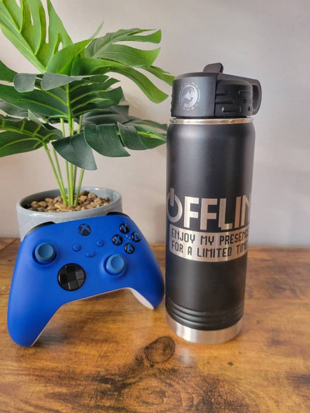 Laser Engraved Gamer Water Bottle, Funny Offline Quote, Stainless Steel Tumbler
