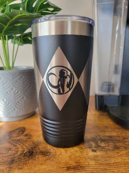 Black Power Ranger Laser Engraved Insulated Tumbler, 20 oz