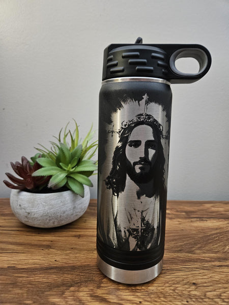 Laser Engraved Jesus Tumbler, Stainless Steel Water Bottle