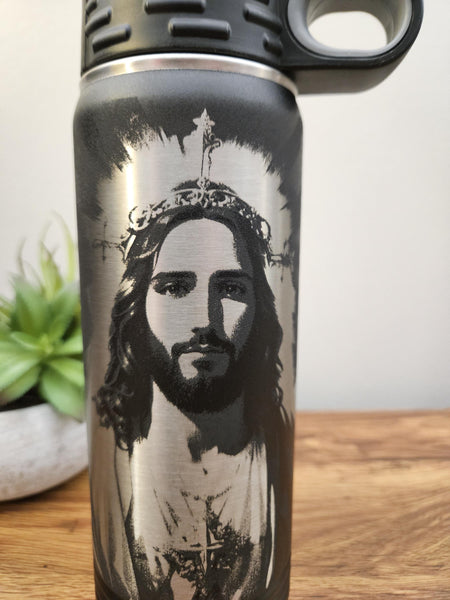 Laser Engraved Jesus Tumbler, Stainless Steel Water Bottle