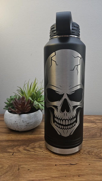 Laser Engraved Skull Tumbler, Stainless Steel Drinkware