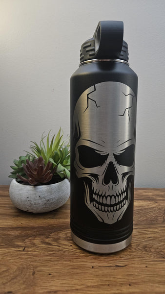 Laser Engraved Skull Tumbler, Stainless Steel Drinkware